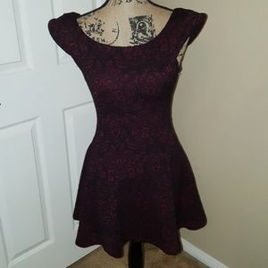 Burgundy, tight-fitting dress